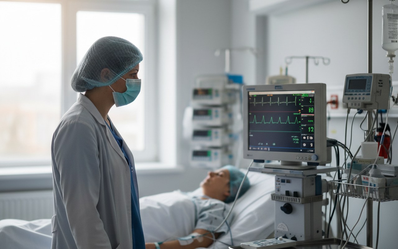 Surveillance cardiaque en milieu hospitalier avec un moniteur ECG.